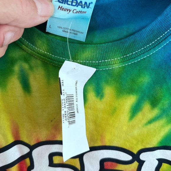 NEW Men's Size Large Gildan KEEP AUSTIN WEIRD Tie-Dye Shirt Blue/Yellow/Pink NEW - Picture 2 of 4